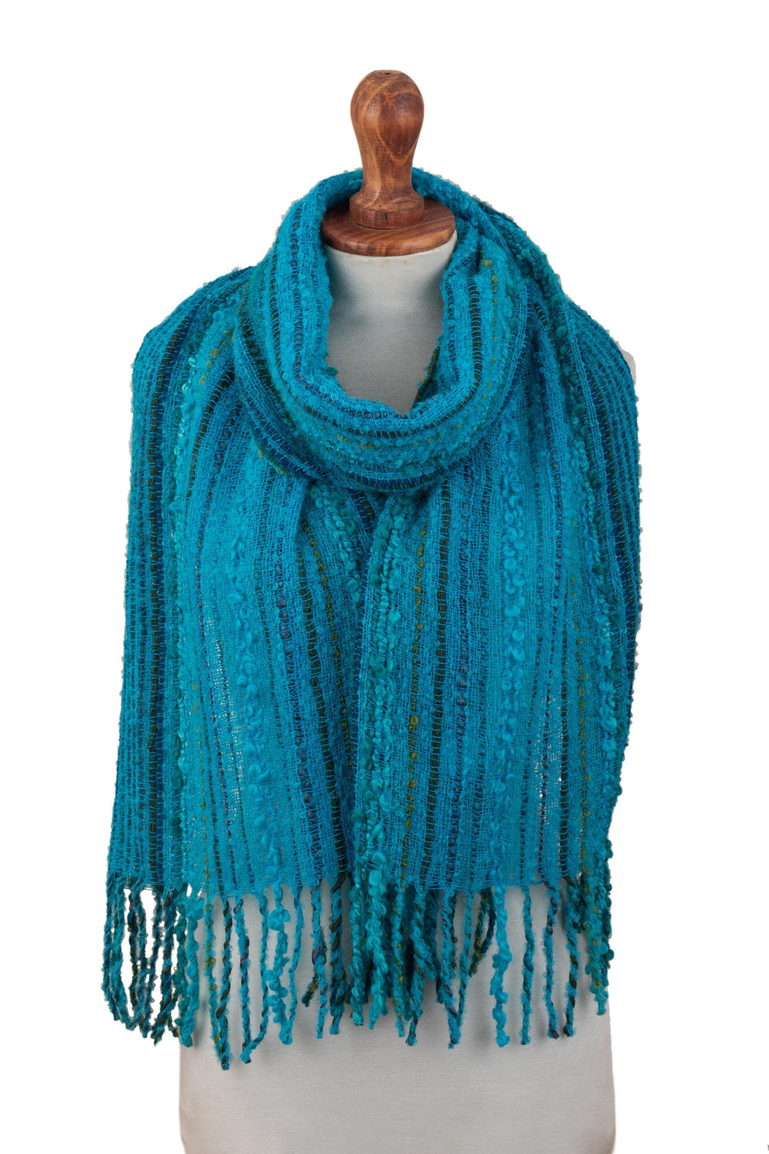 Handwoven Baby Alpaca Blend Scarf in Blues and Turquoise - Serene Sea