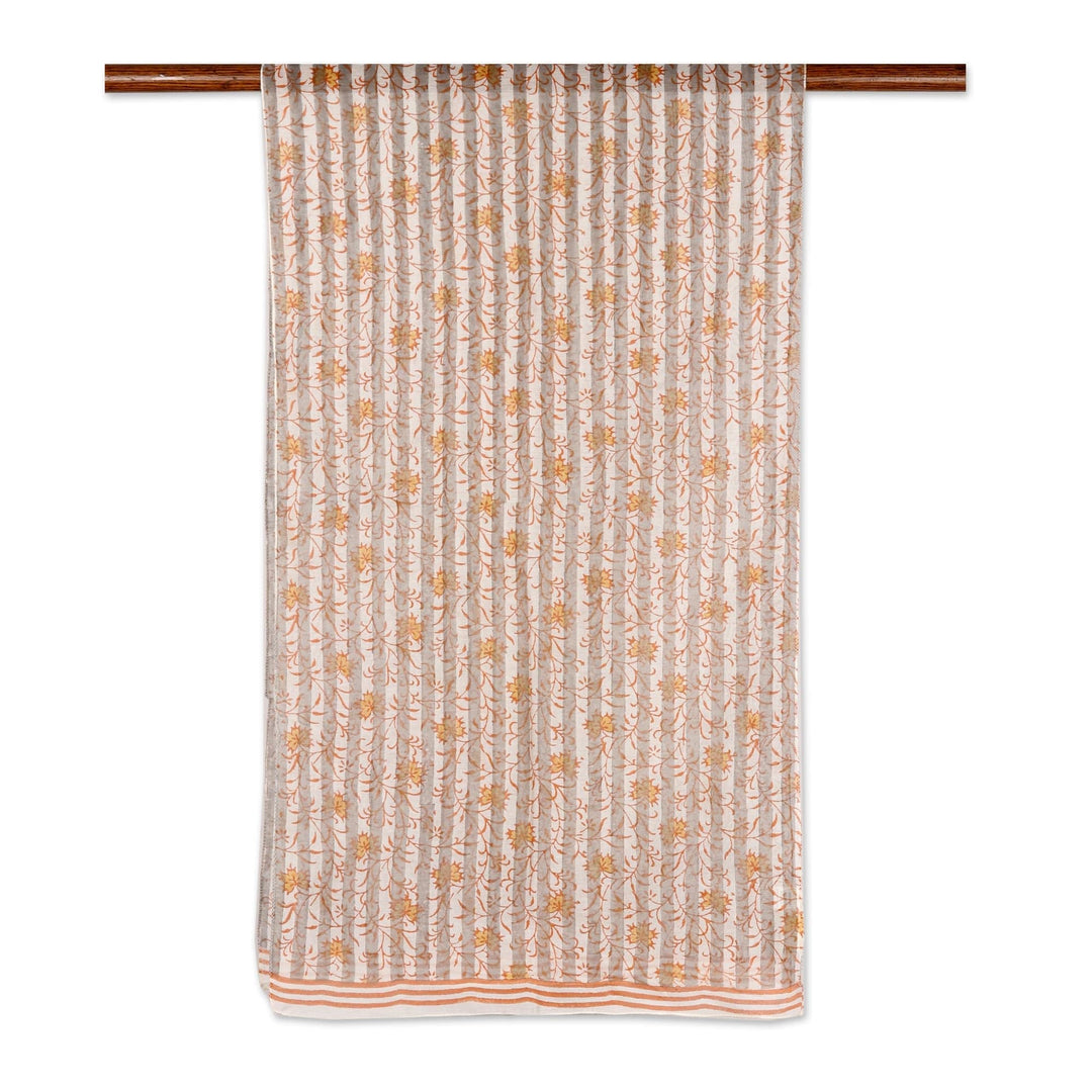 Screen Printed Striped Chanderi Cotton Scarf - Caramel Flowers