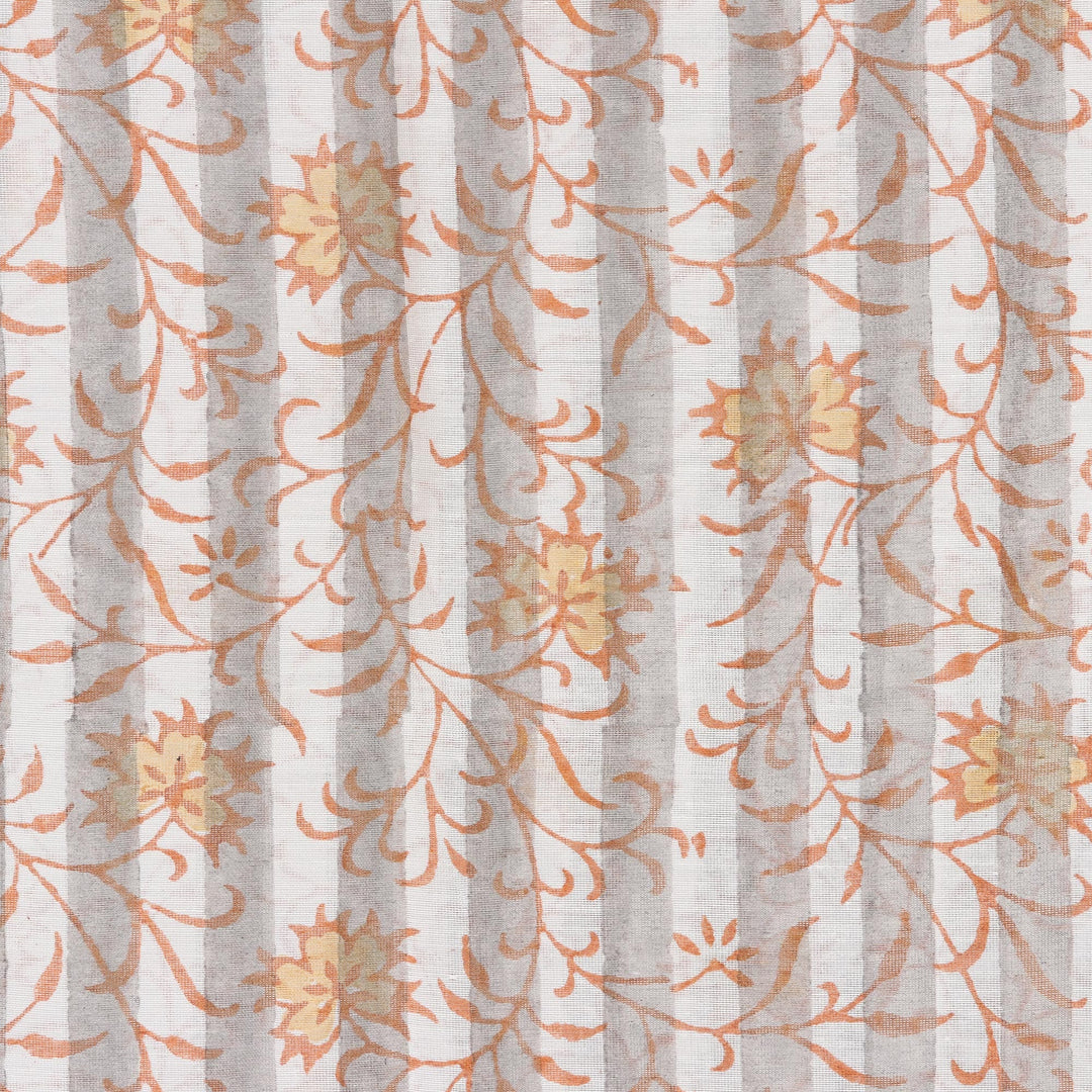 Screen Printed Striped Chanderi Cotton Scarf - Caramel Flowers