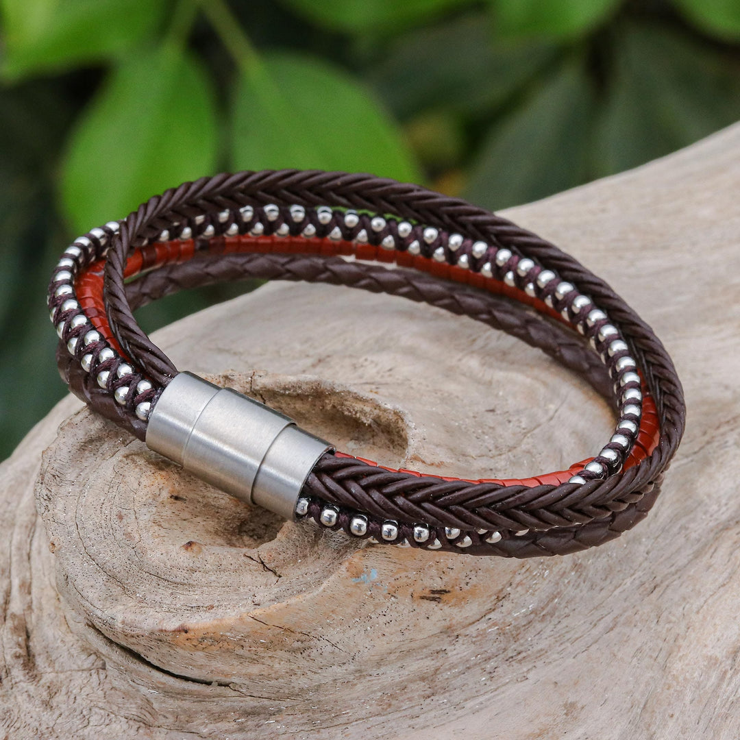 Thai Leather and Jasper Beaded Bracelet - Southern Holiday