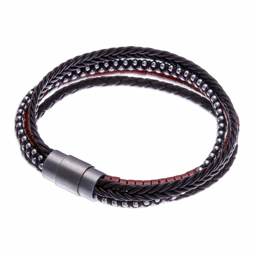 Thai Leather and Jasper Beaded Bracelet - Southern Holiday