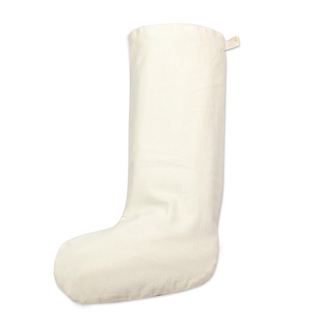 Golden Brown Tenango Embroidery Cotton Christmas Stocking - Tenango Boot in Golden Brown