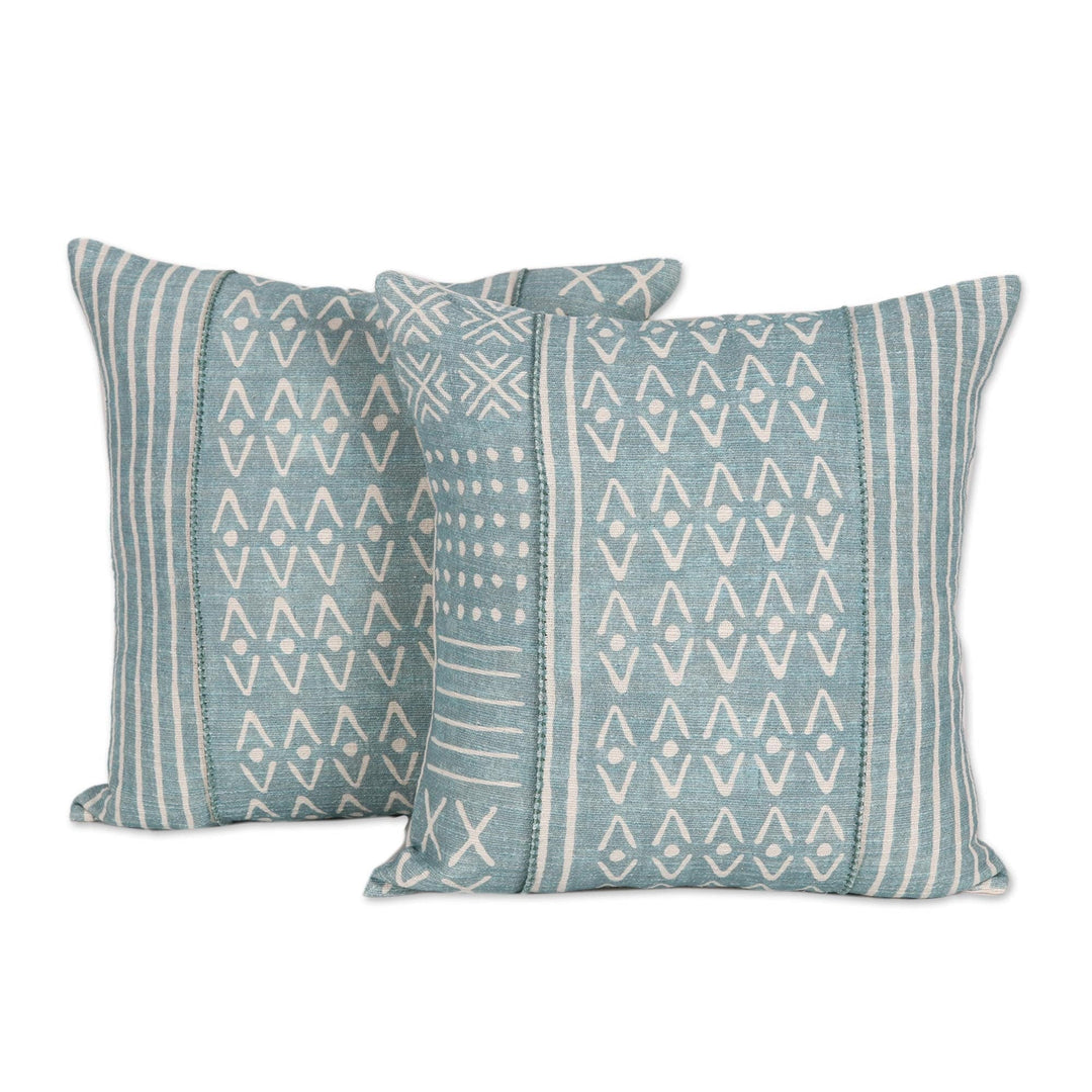 Cotton Cushion Covers with Geometric Patterns (Pair) - Jade Sea