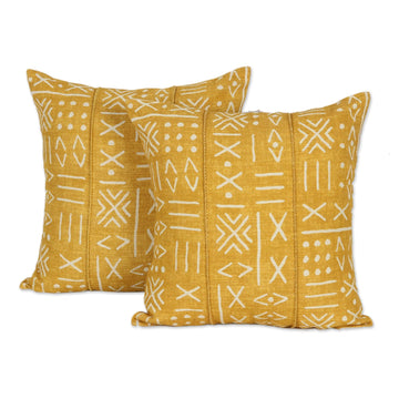Goldenrod Cotton Cushion Covers from India (Pair) - Goldenrod Fields