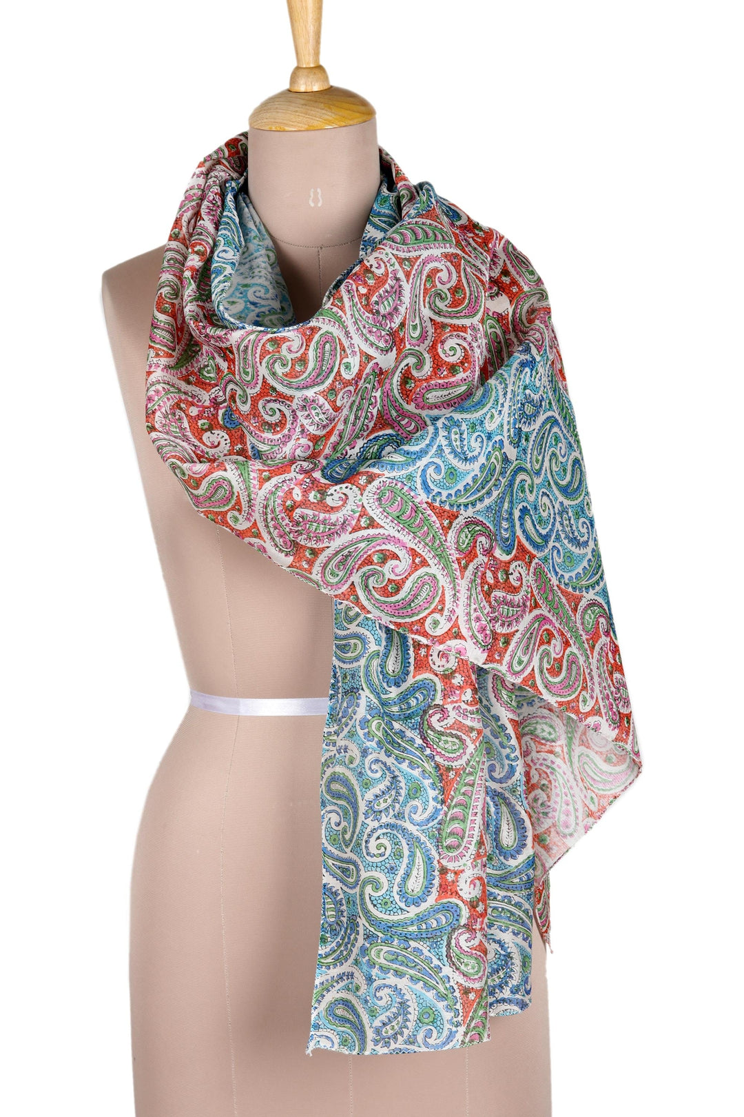 Screen Printed Paisley Motif Chanderi Cotton Scarf - Paisley Rainbow