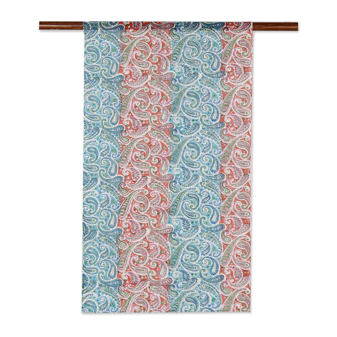 Screen Printed Paisley Motif Chanderi Cotton Scarf - Paisley Rainbow