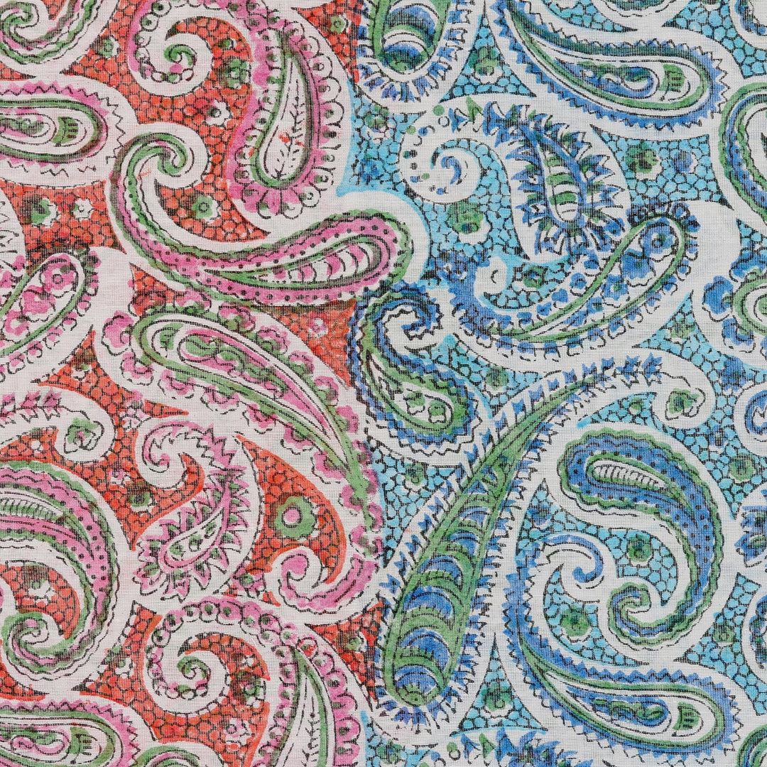 Screen Printed Paisley Motif Chanderi Cotton Scarf - Paisley Rainbow