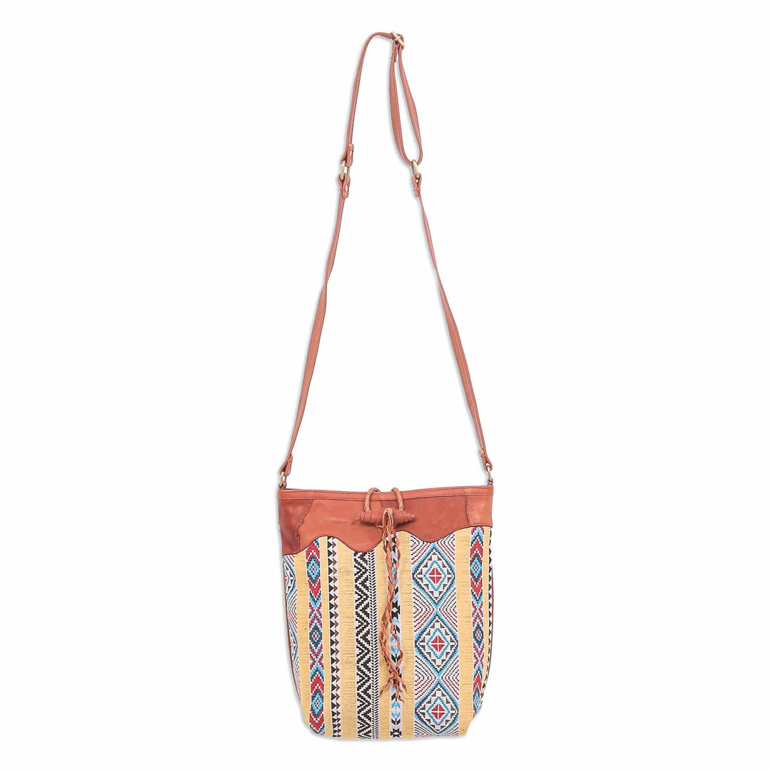 Leather-Accented Cotton Blend Sling Bag - Joyful Journey in Yellow