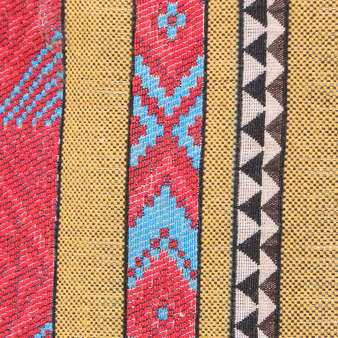 Leather-Accented Patchwork Sling Bag from Thailand - Joyful Journey in Red-Yellow