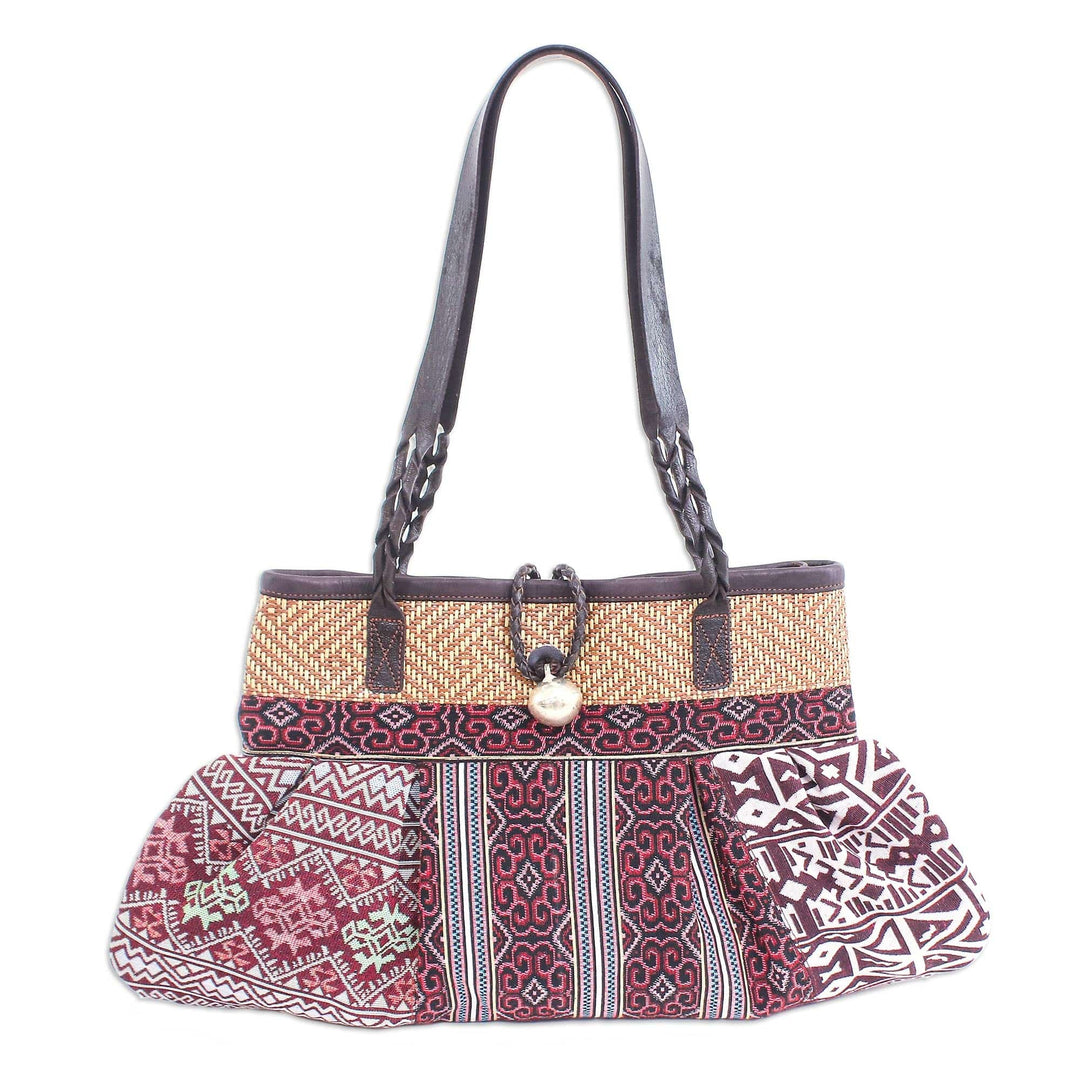 Cotton Blend Geometric-Motif Shoulder Bag - Breathe Easy in Red