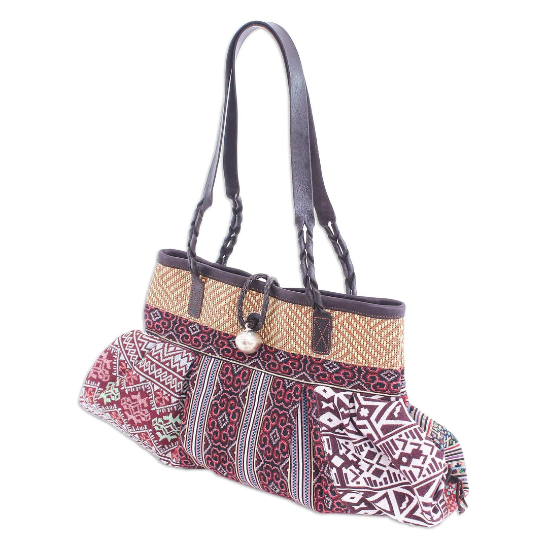 Cotton Blend Geometric-Motif Shoulder Bag - Breathe Easy in Red