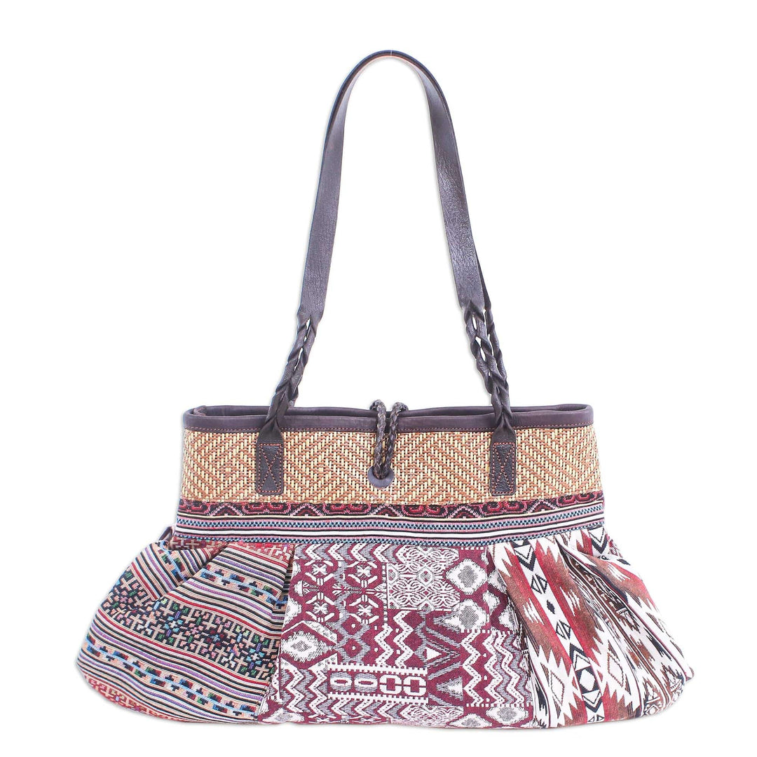 Cotton Blend Geometric-Motif Shoulder Bag - Breathe Easy in Red