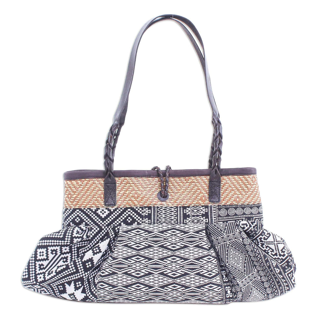 Black and White Cotton Blend Shoulder Bag - Breathe Easy in Black