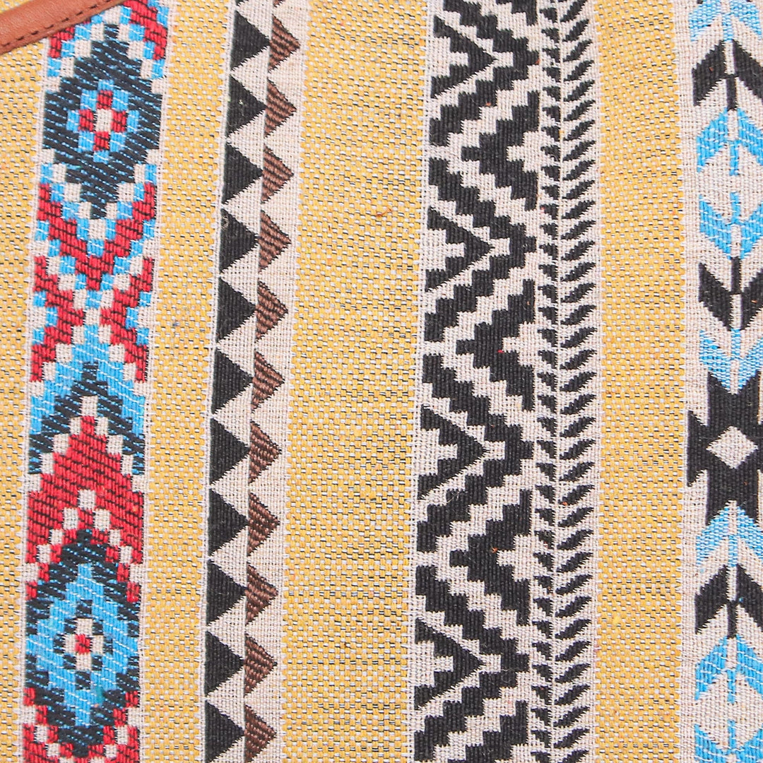 Leather-Accented Yellow Cotton Sling Bag - Fabled Land in Yellow