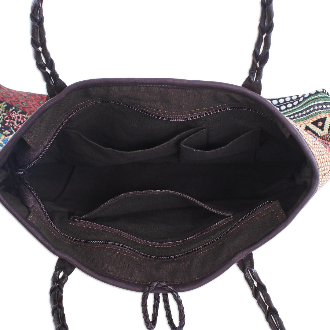 Cotton Blend and Leather Accented Shoulder Bag - Shopping Day in Green