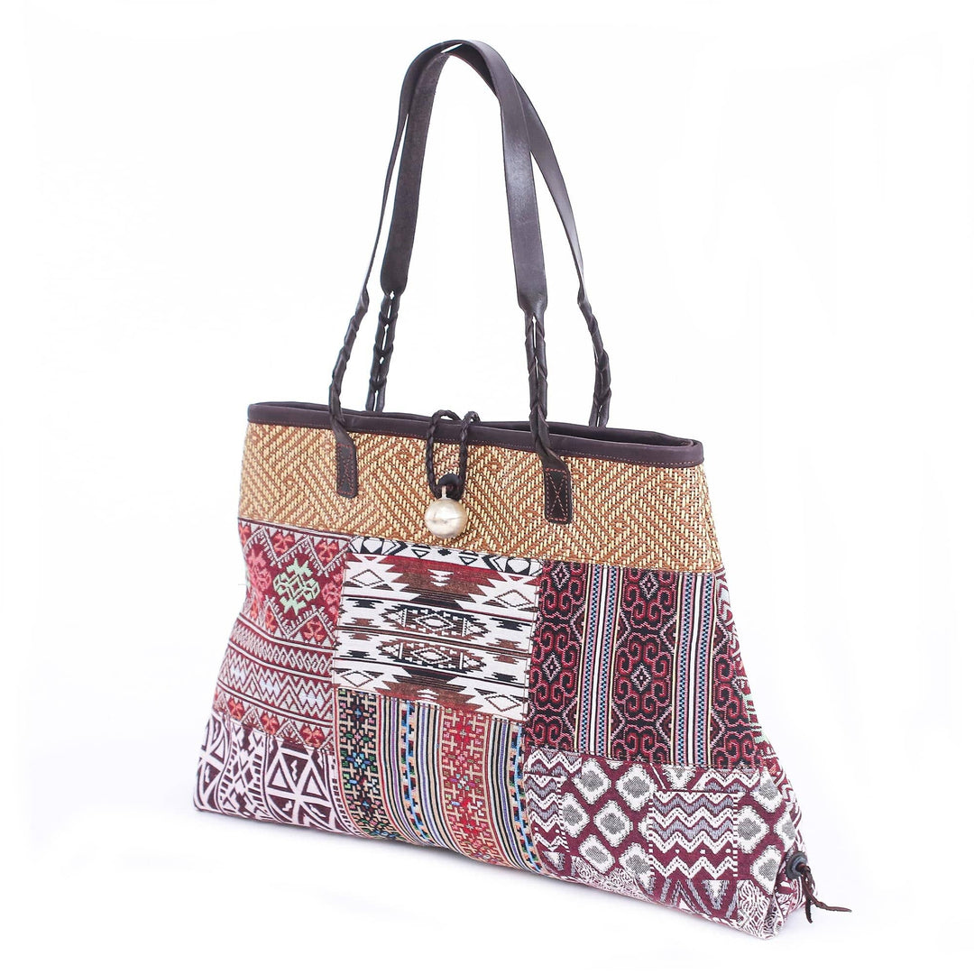 Cotton Blend Patchwork Shoulder Bag - Shopping Day in Red