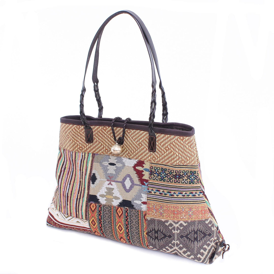 Cotton Blend and Leather Shoulder Bag - Shopping Day in Yellow