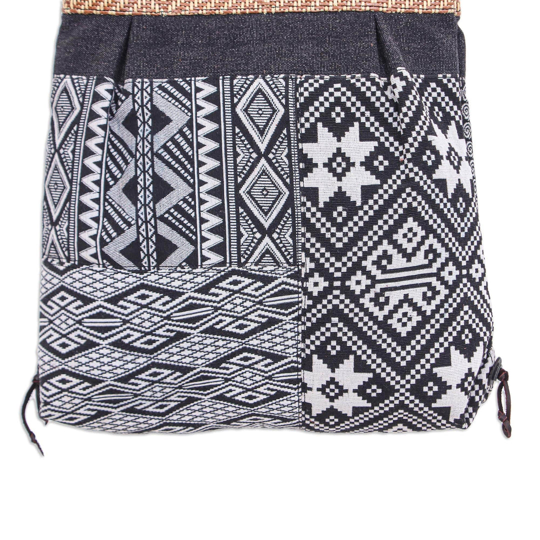 Thai Black and White Cotton Blend Sling Bag - Intermission in Black
