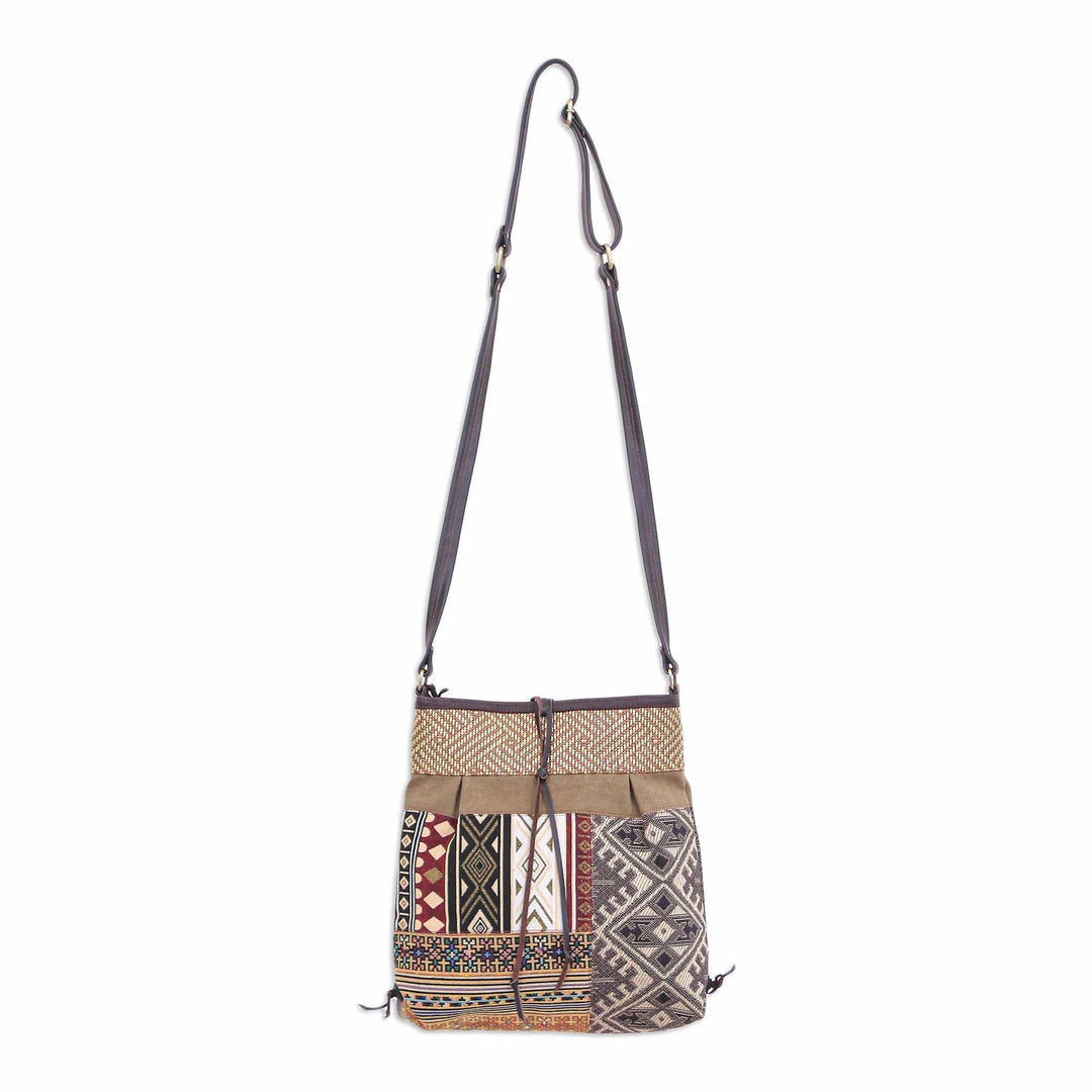 Thai Leather-Accented Cotton Sling Bag - Intermission in Yellow