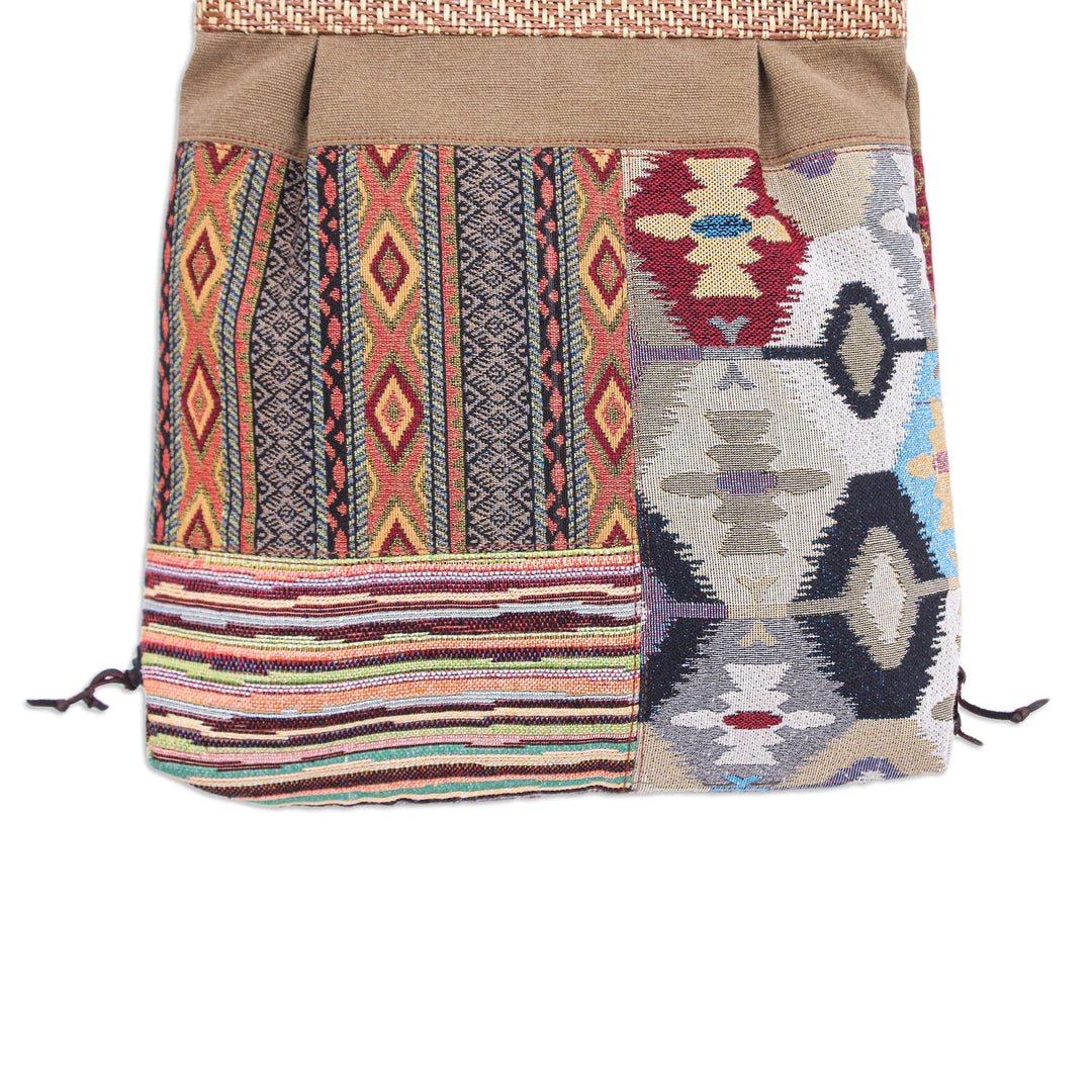 Thai Leather-Accented Cotton Sling Bag - Intermission in Yellow