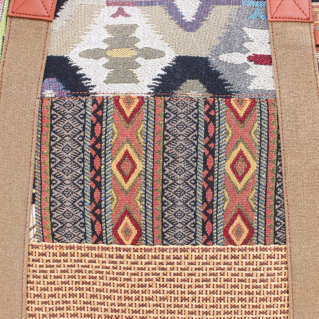 Cotton Patchwork and Leather Trim Shoulder Bag - Happy Journey in Yellow