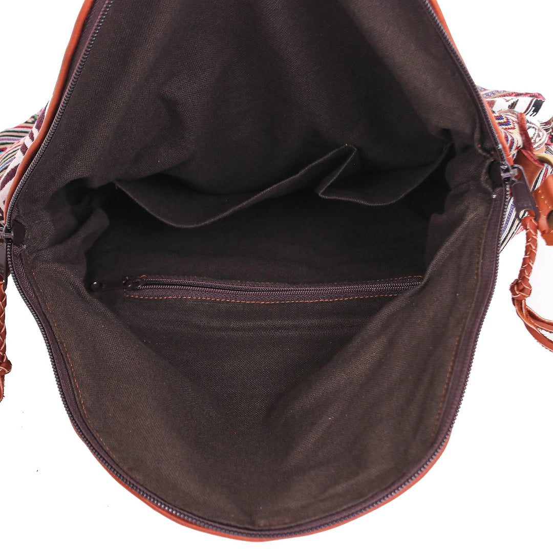 Leather Accented Cotton Patchwork Sling Bag - Casual Lanna in Red