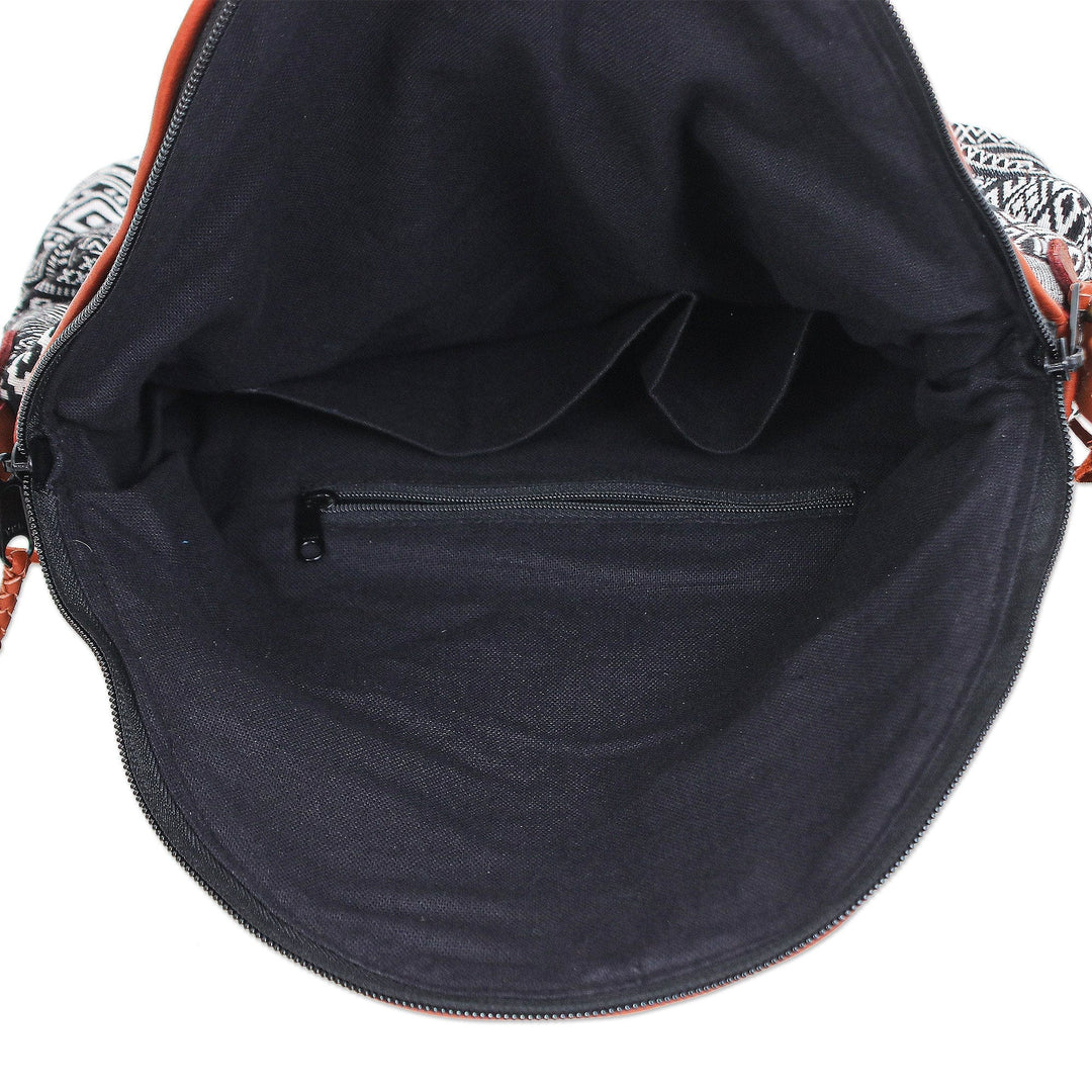 Leather Accented Cotton Blend Sling Bag - Casual Lanna in Black