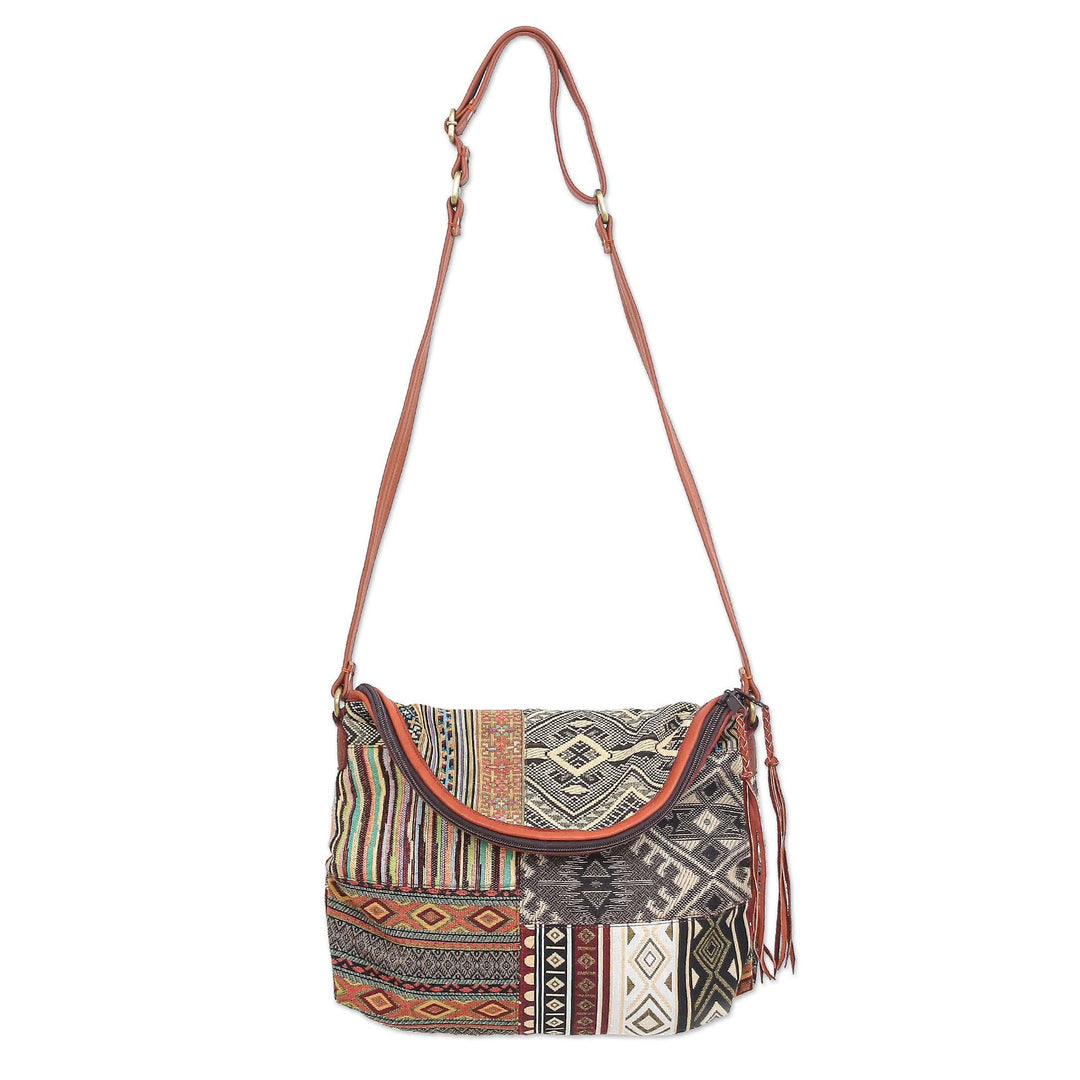 Leather Accented Cotton Patchwork Sling Bag - Casual Lanna in Yellow