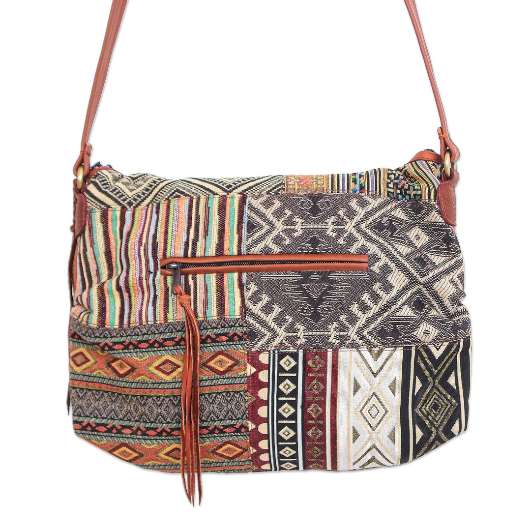 Leather Accented Cotton Patchwork Sling Bag - Casual Lanna in Yellow