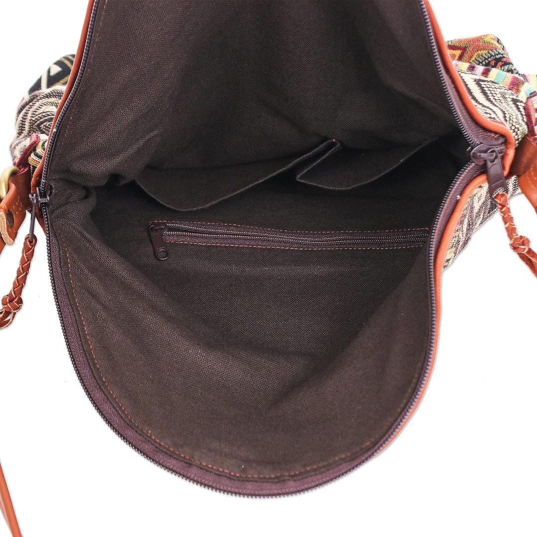 Leather Accented Cotton Patchwork Sling Bag - Casual Lanna in Yellow