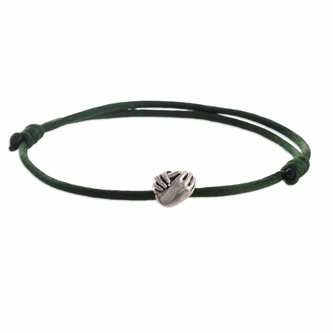 Pendant Bracelet with Sterling Silver Hands - Join Hands in Green