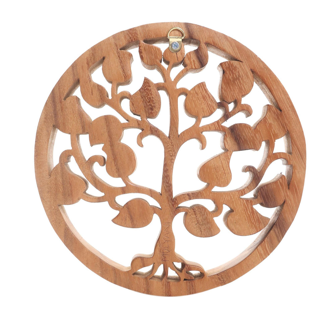 Handcrafted Suar Wood Tree-Motif Relief Panel - Upward