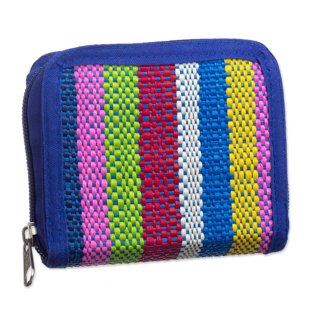 Multicolored Palm Fiber Coin Purse - Northern Flowers in Blue