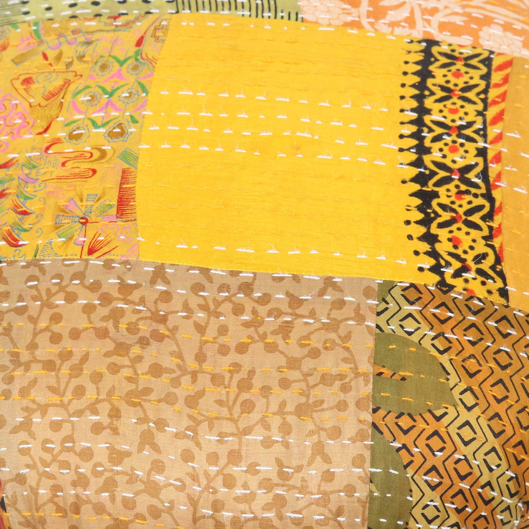Hand-Embroidered Ottoman Footstool from India - Morning Sunshine
