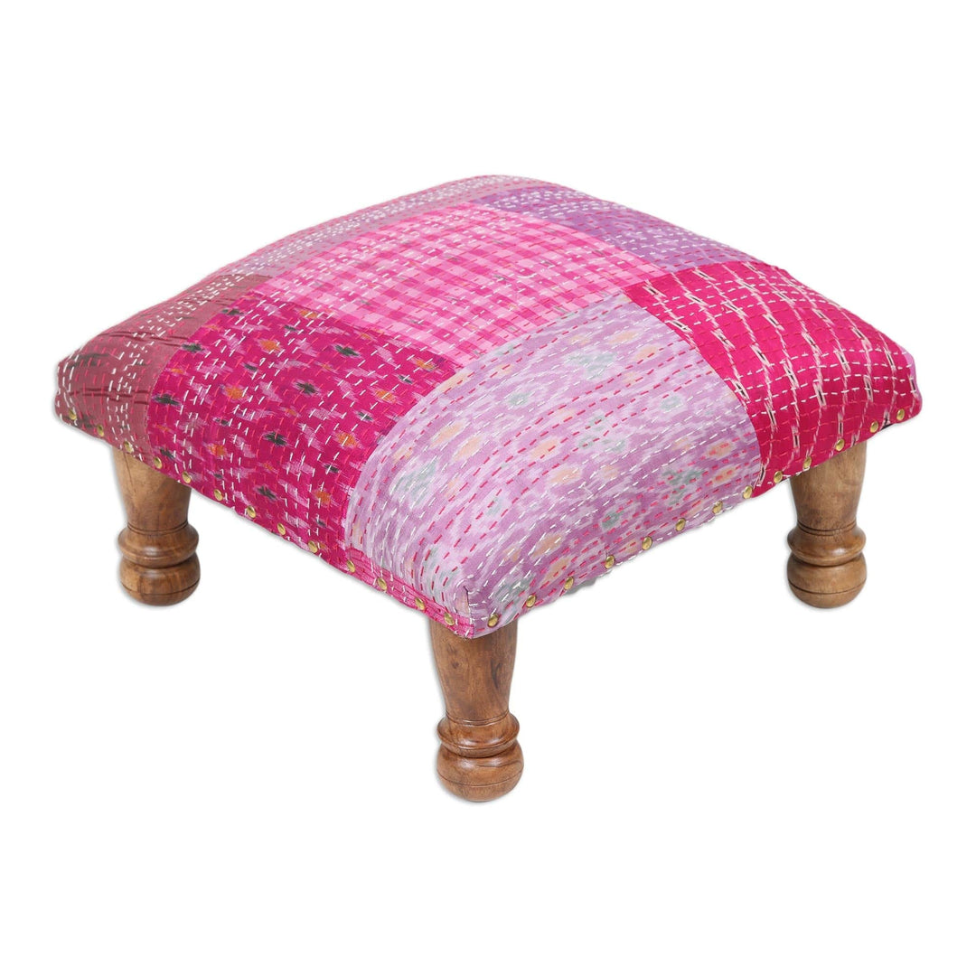 Pink Upholstered Ottoman Footstool - Pink Patches