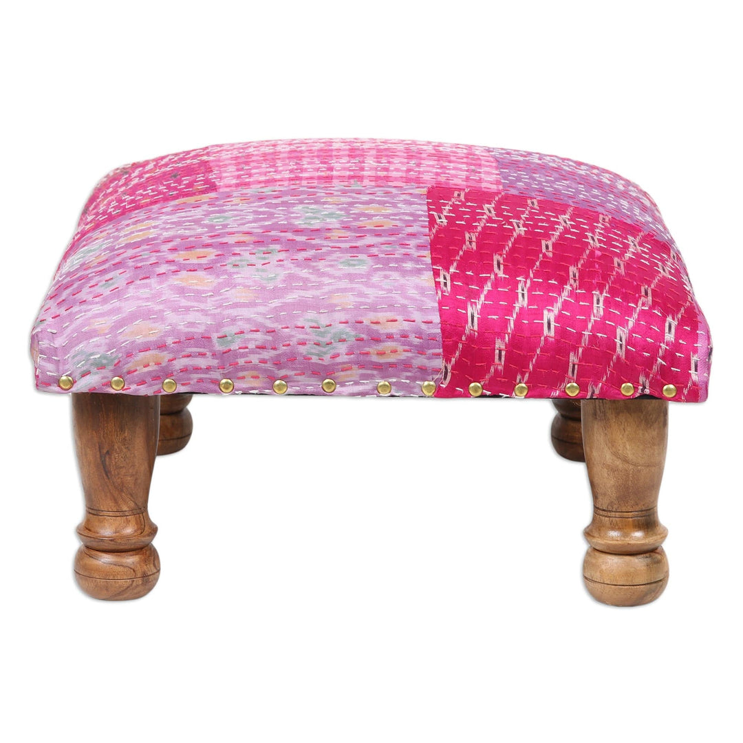 Pink Upholstered Ottoman Footstool - Pink Patches