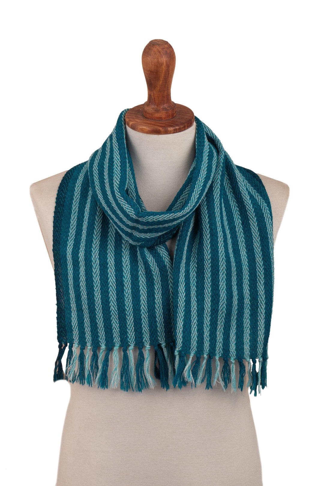Peruvian 100% Alpaca Hand Woven Striped Scarf With Fringe - Strong Rivers