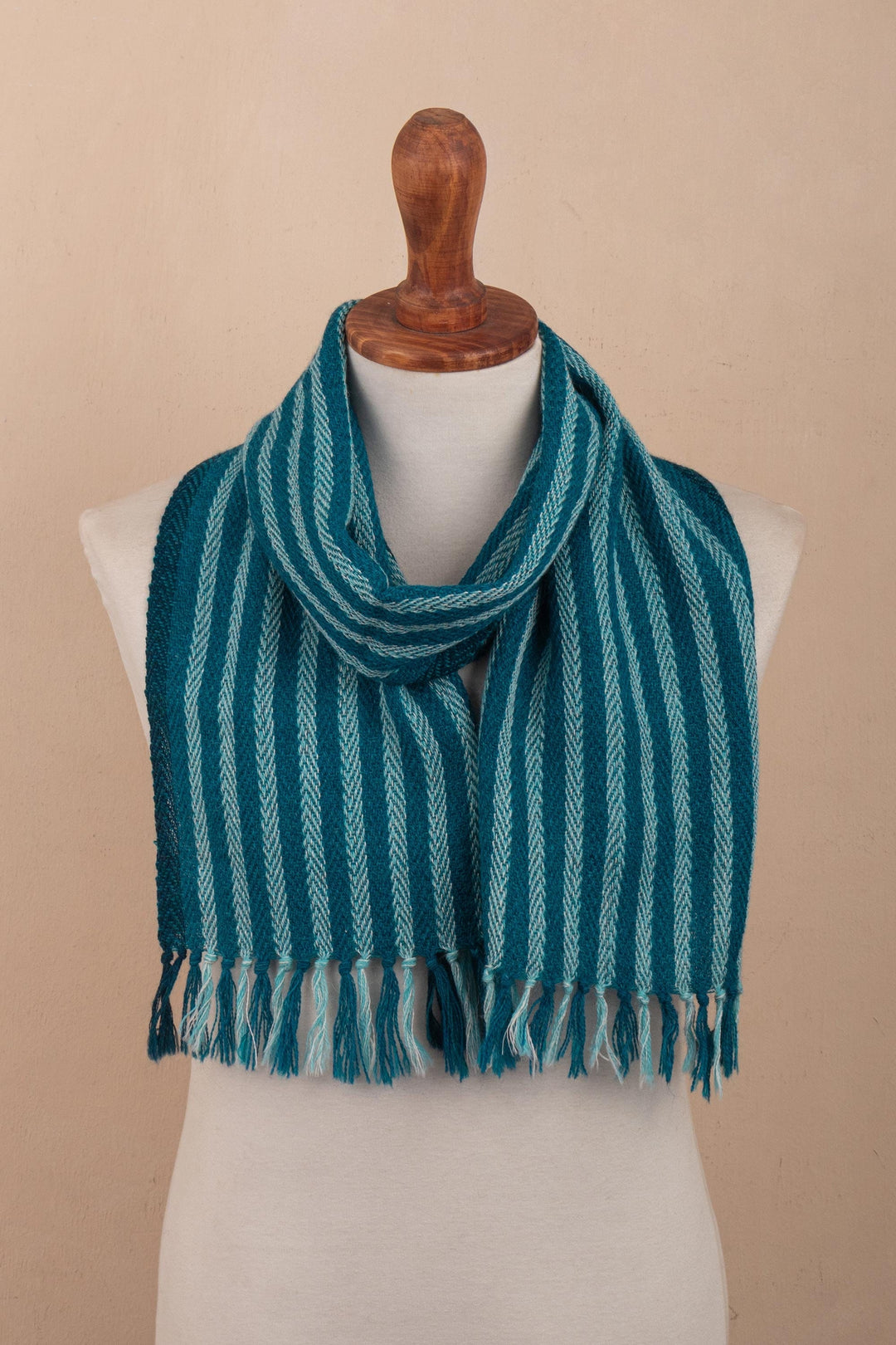 Peruvian 100% Alpaca Hand Woven Striped Scarf With Fringe - Strong Rivers