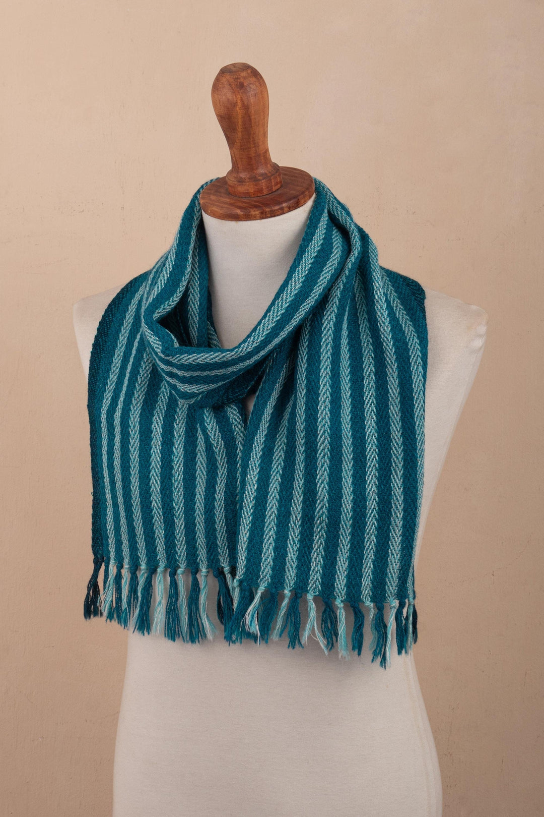 Peruvian 100% Alpaca Hand Woven Striped Scarf With Fringe - Strong Rivers