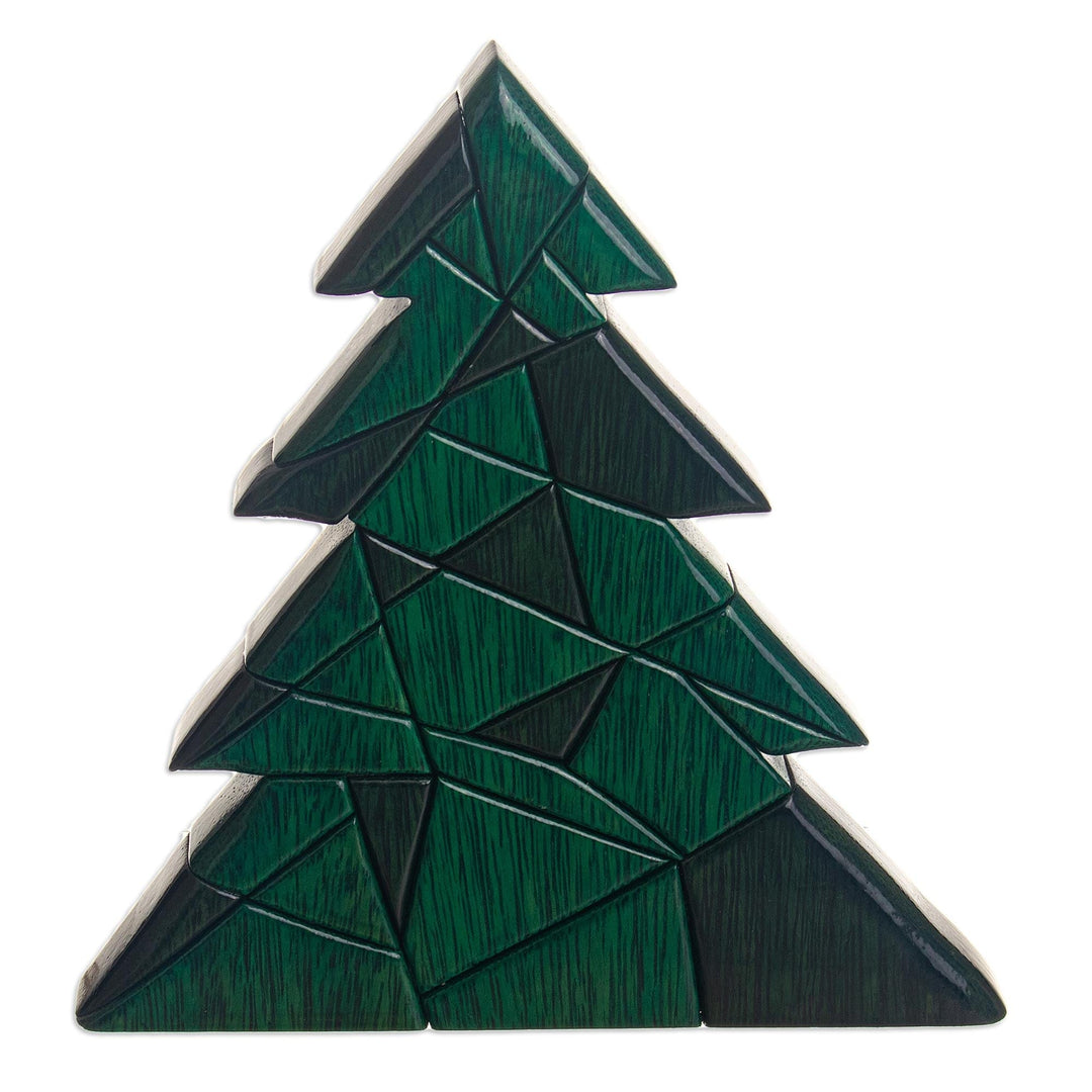 Handcrafted Wood Christmas Tree Sculpture - Shades of Green