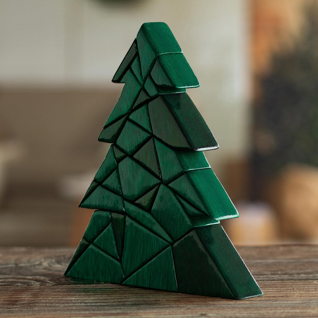 Handcrafted Wood Christmas Tree Sculpture - Shades of Green