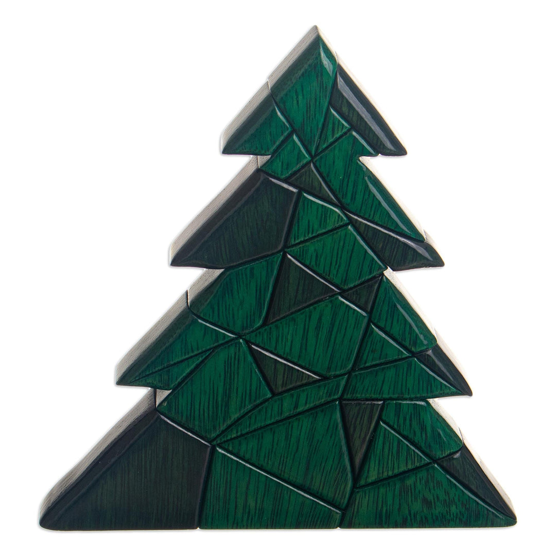 Handcrafted Wood Christmas Tree Sculpture - Shades of Green