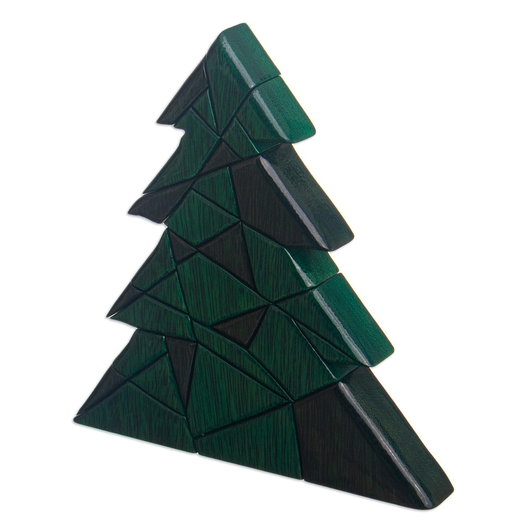Handcrafted Wood Christmas Tree Sculpture - Shades of Green
