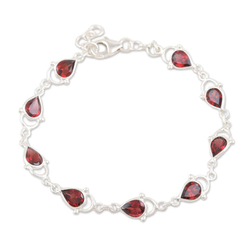 Indian Garnet and Sterling Silver Link Bracelet - Gleaming Drops