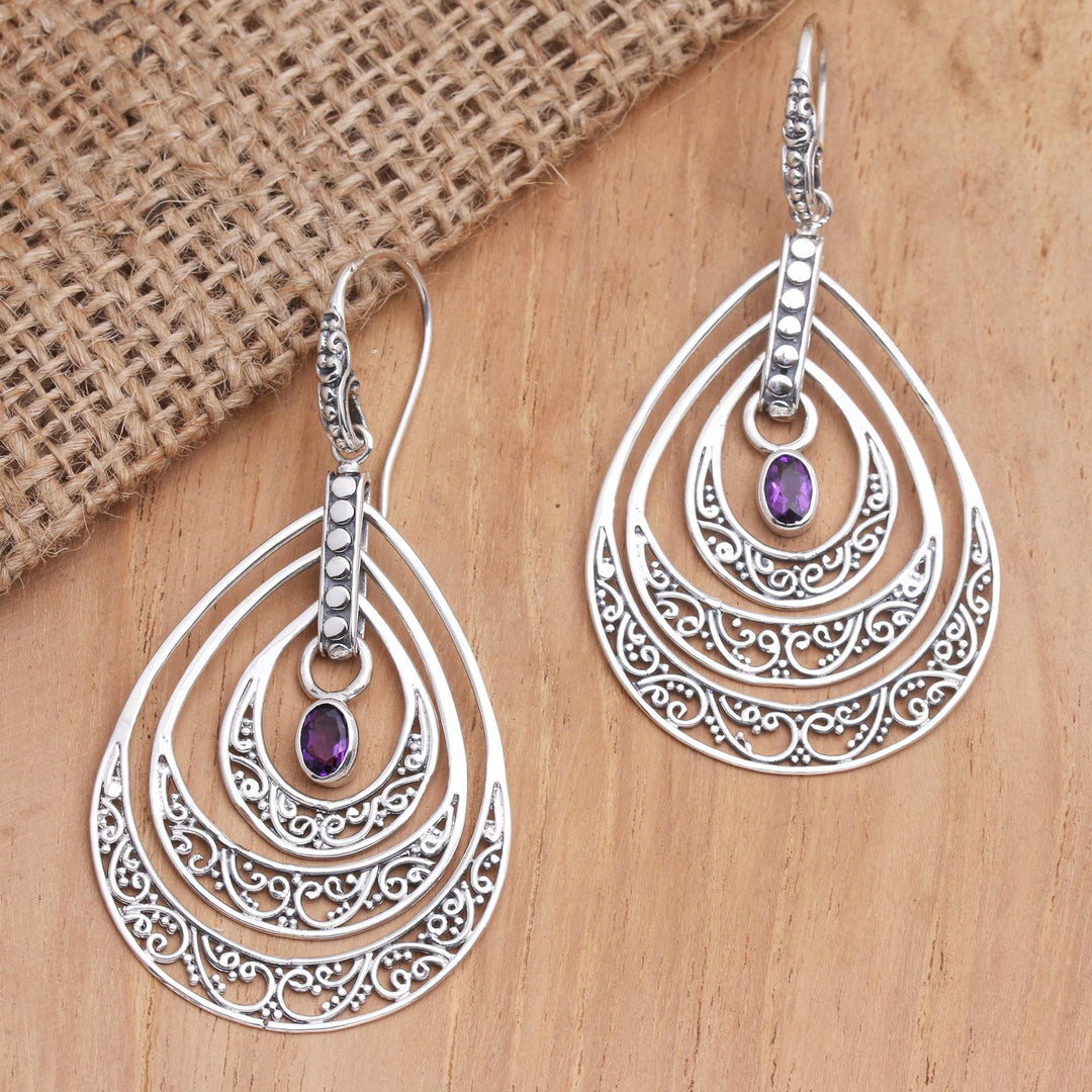 Hand Made Amethyst Dangle Earrings from Bali - Party Gala in Purple