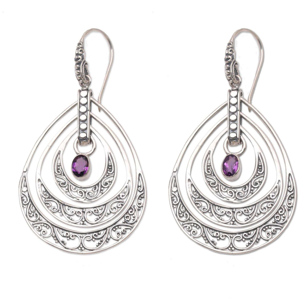 Hand Made Amethyst Dangle Earrings from Bali - Party Gala in Purple