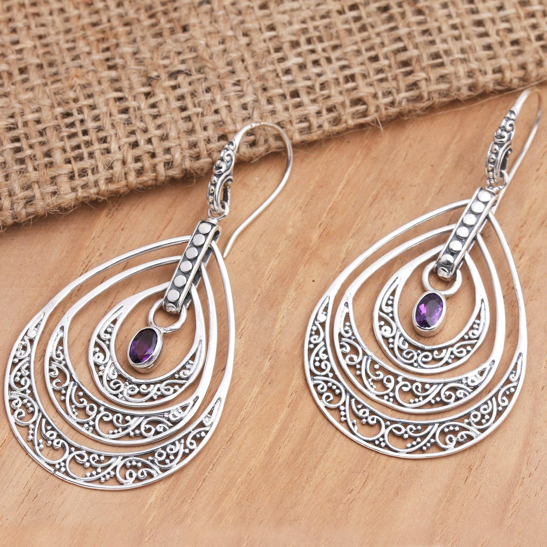 Hand Made Amethyst Dangle Earrings from Bali - Party Gala in Purple