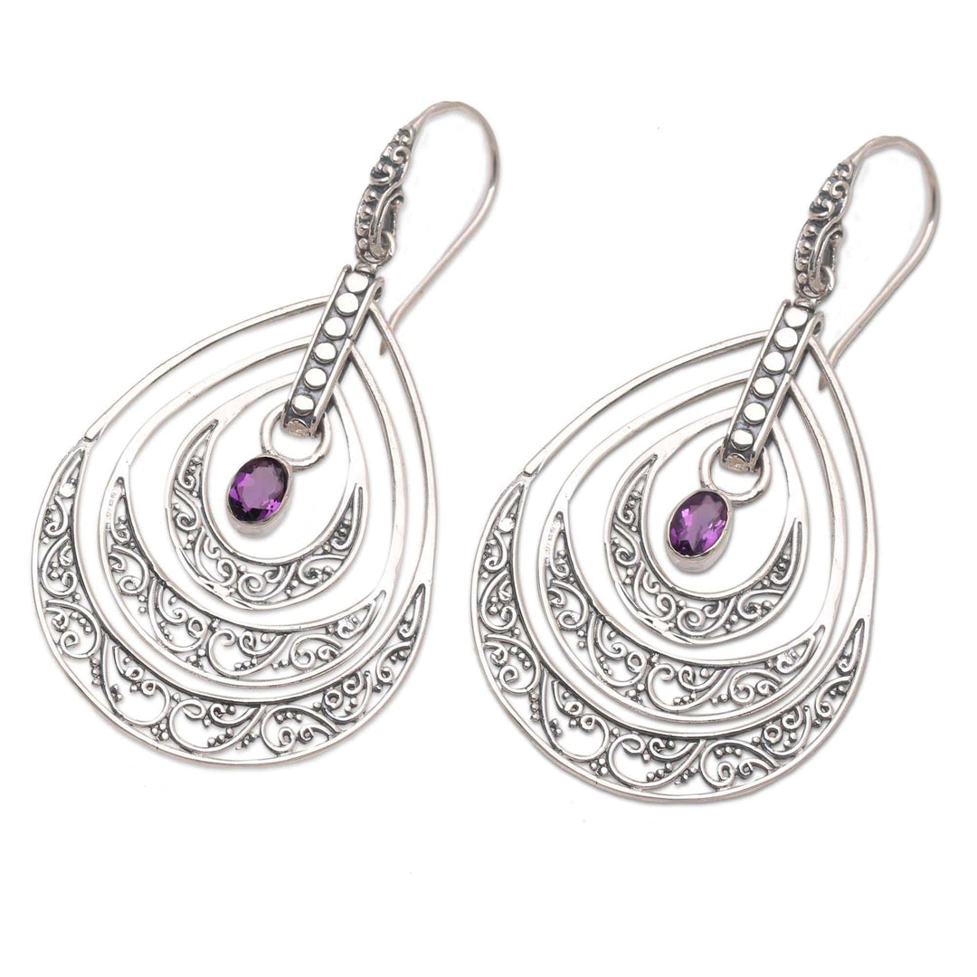 Hand Made Amethyst Dangle Earrings from Bali - Party Gala in Purple