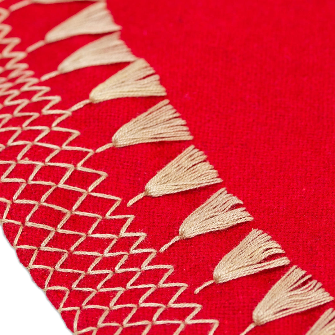 Handwoven Christmas Tree Skirt - Festive Red