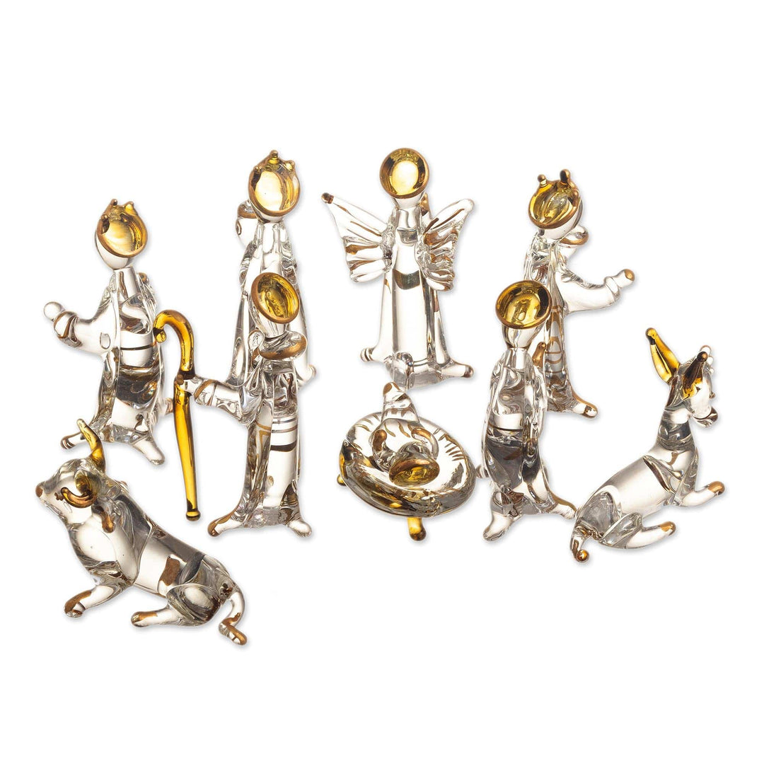 Hand Blown Glass Nativity (10 Pieces) - Midnight Clear